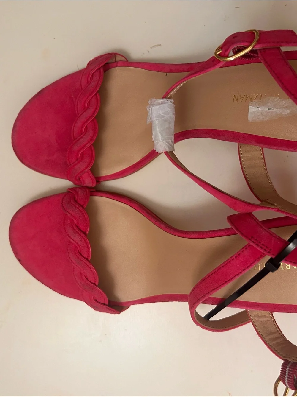 Stuart Weitzman Fuchsia Braided Strap Mid-Heel Sandals